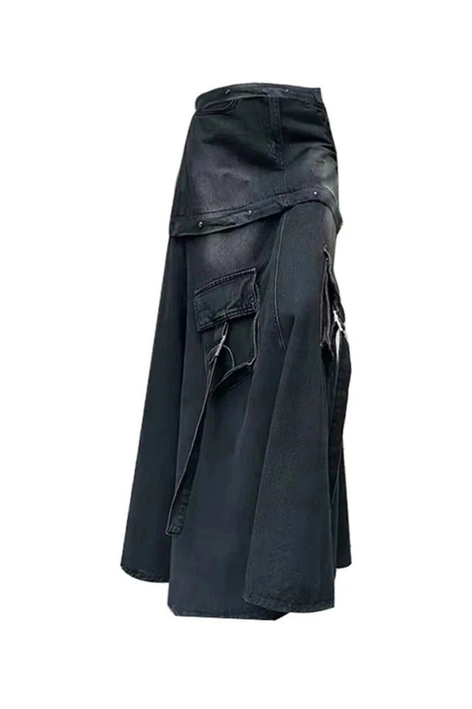 Black Denim A - Line Skirt - Denim Skirt