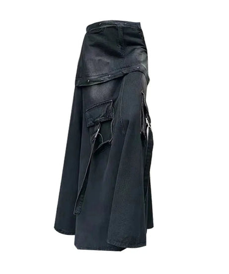 Black Denim A - Line Skirt - Denim Skirt