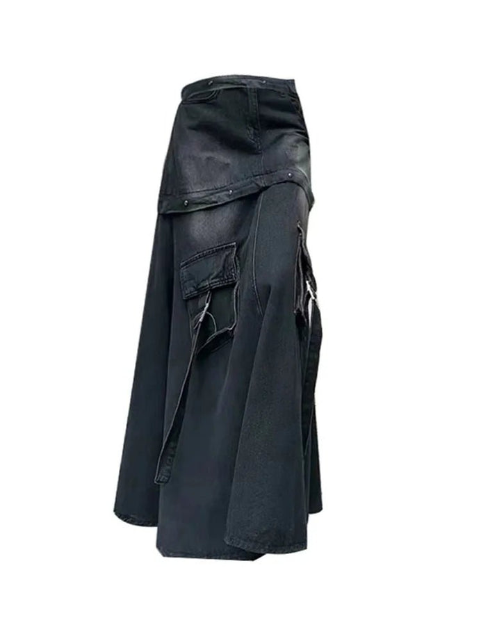 Black Denim A - Line Skirt - Denim Skirt