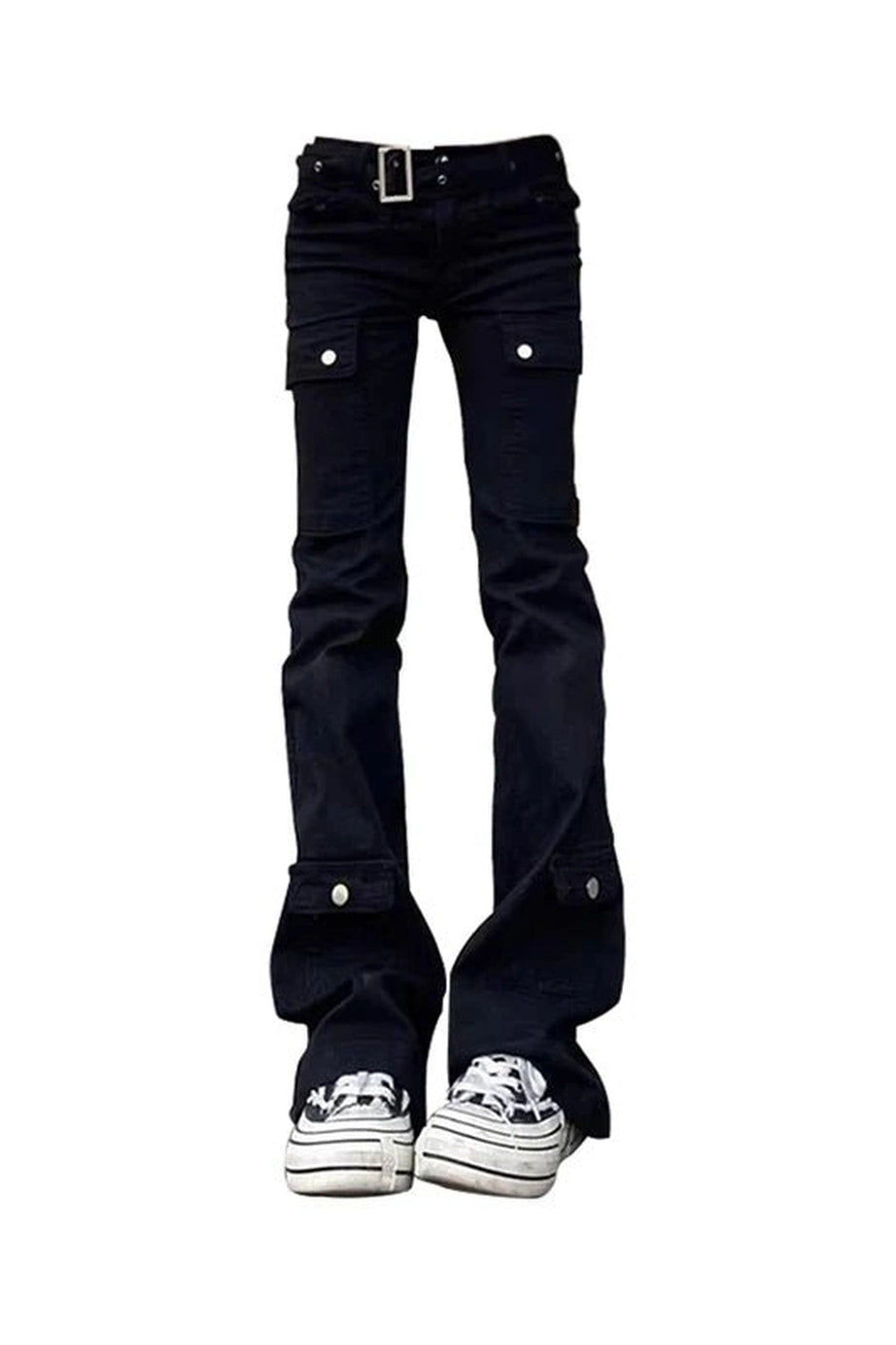 Black Gothic Flare Cargo Jeans -