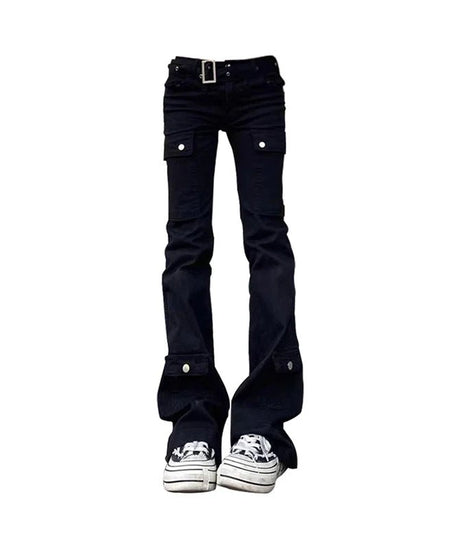 Black Gothic Flare Cargo Jeans -