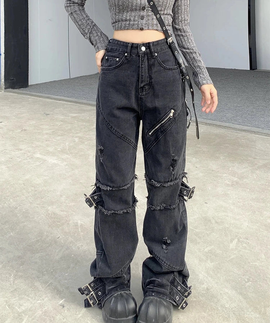 Black Gothic Y2K Denim Pants -