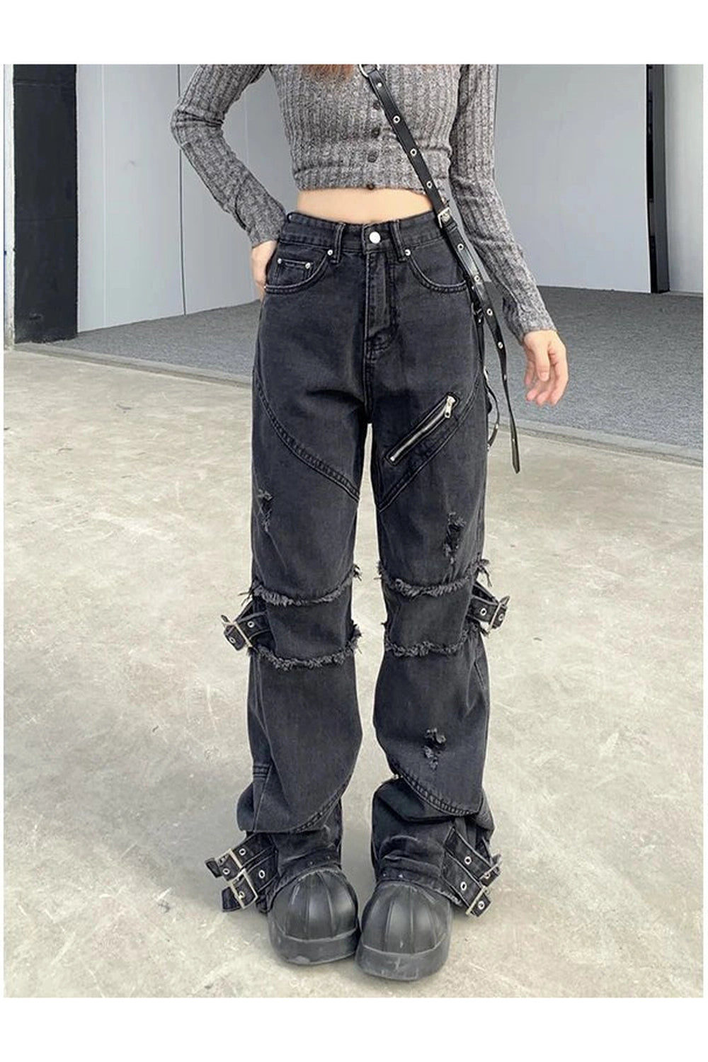 Black Gothic Y2K Denim Pants Black Shoptery