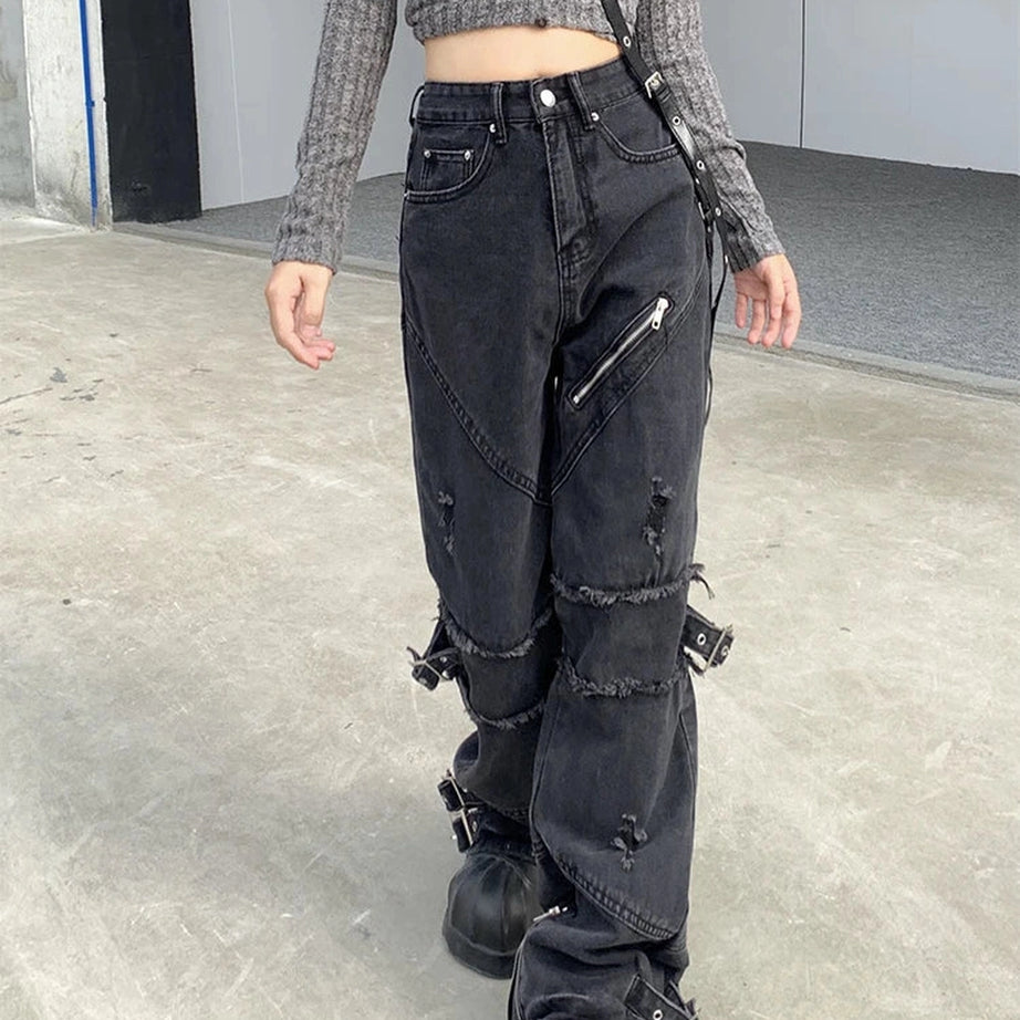 Black Gothic Y2K Denim Pants Shoptery