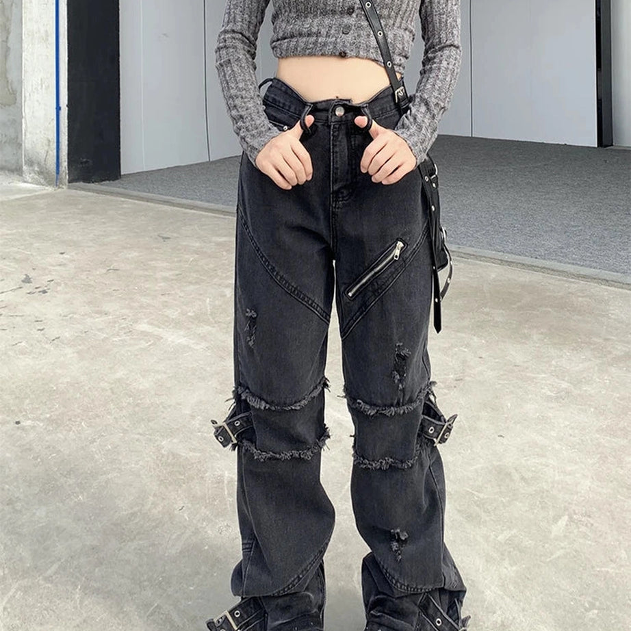 Black Gothic Y2K Denim Pants Shoptery