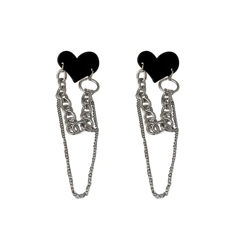 Black Love Heart Drop Earrings -