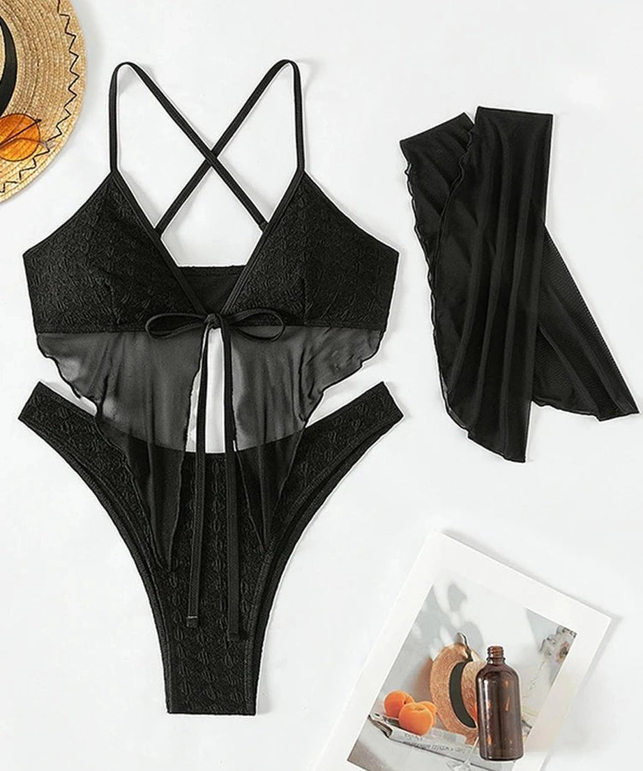 Black Mesh Bikini Set - Swimsuits