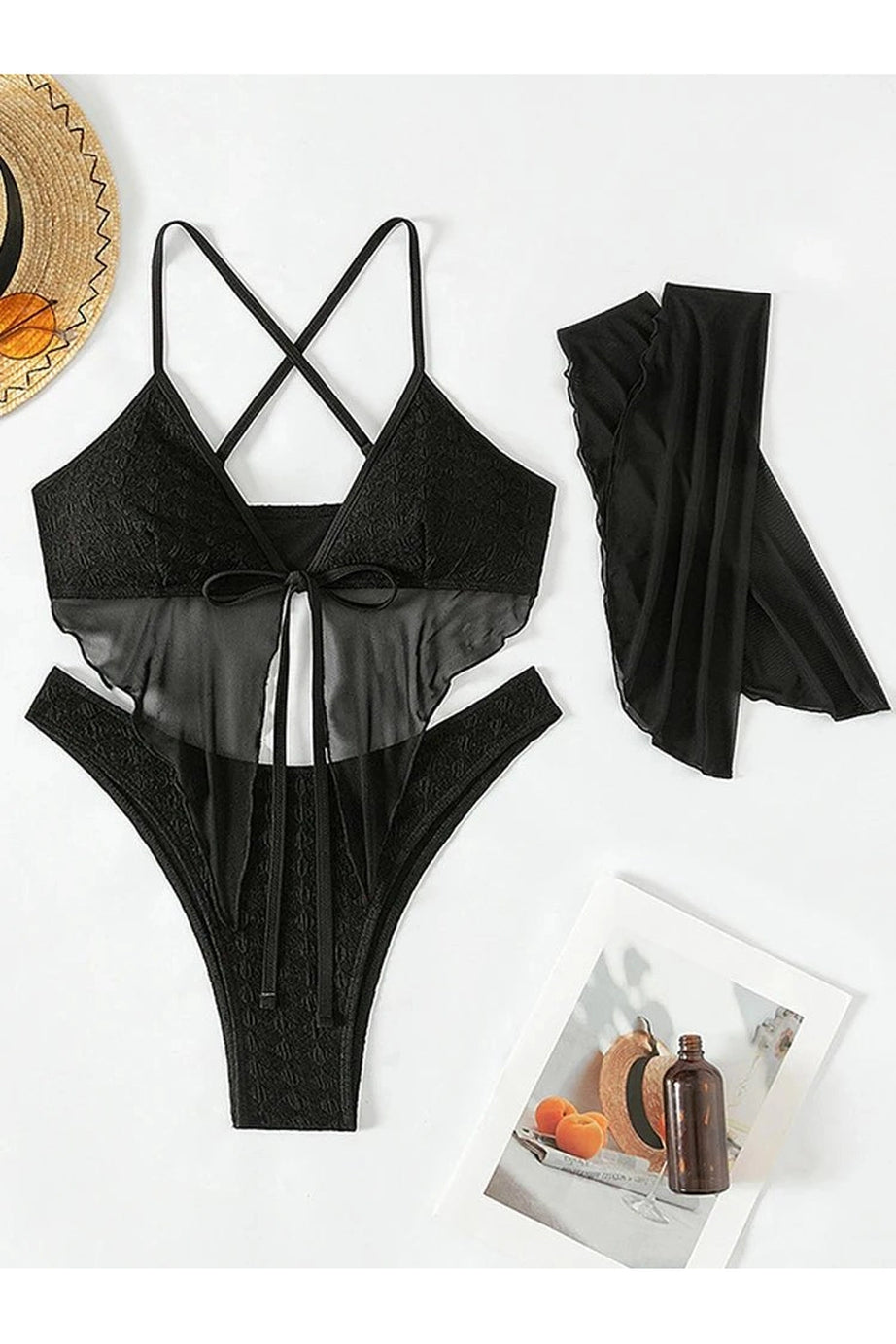 Black Mesh Bikini Set - Swimsuits