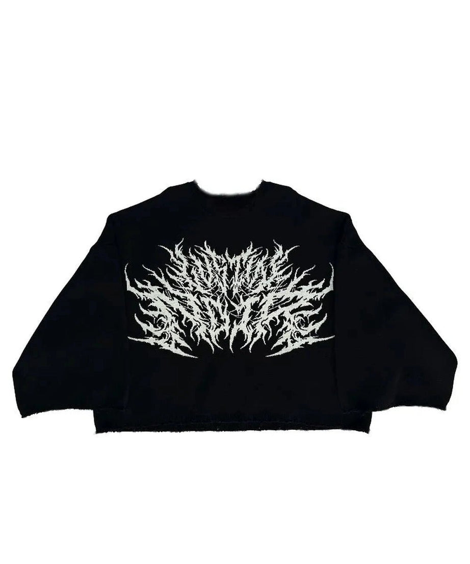 Black Metal Flame Graphic Sweater - Sweaters