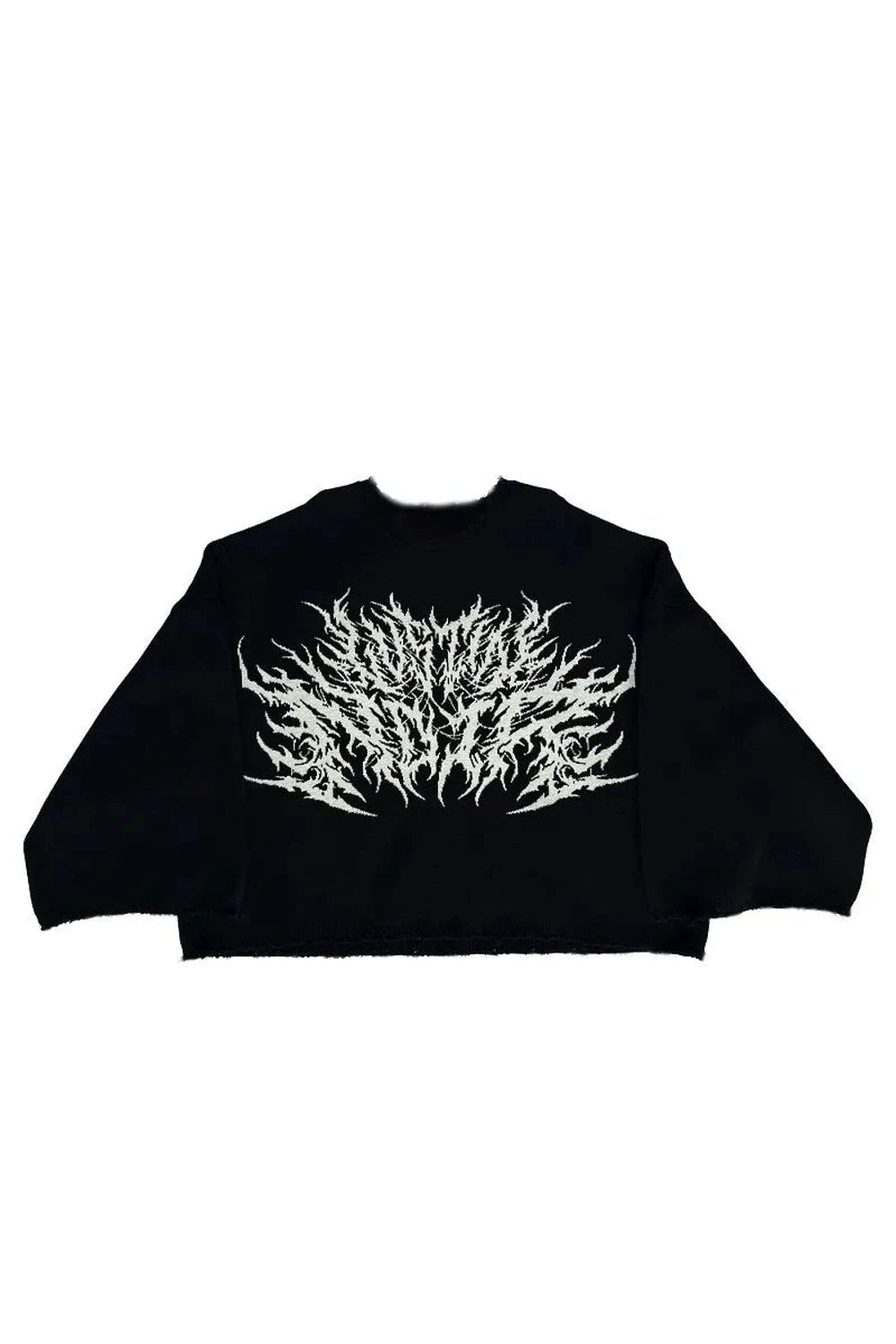 Black Metal Flame Graphic Sweater - Sweaters