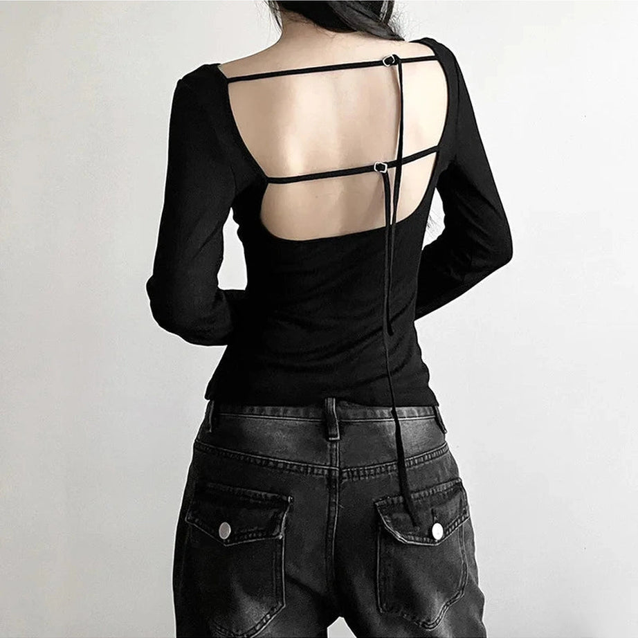 Aesthetic Black Off-Shoulder Ribbed Top Shoptery