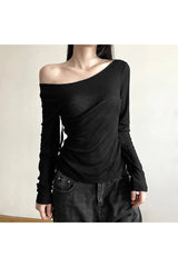 Aesthetic Black Off-Shoulder Ribbed Top Shoptery