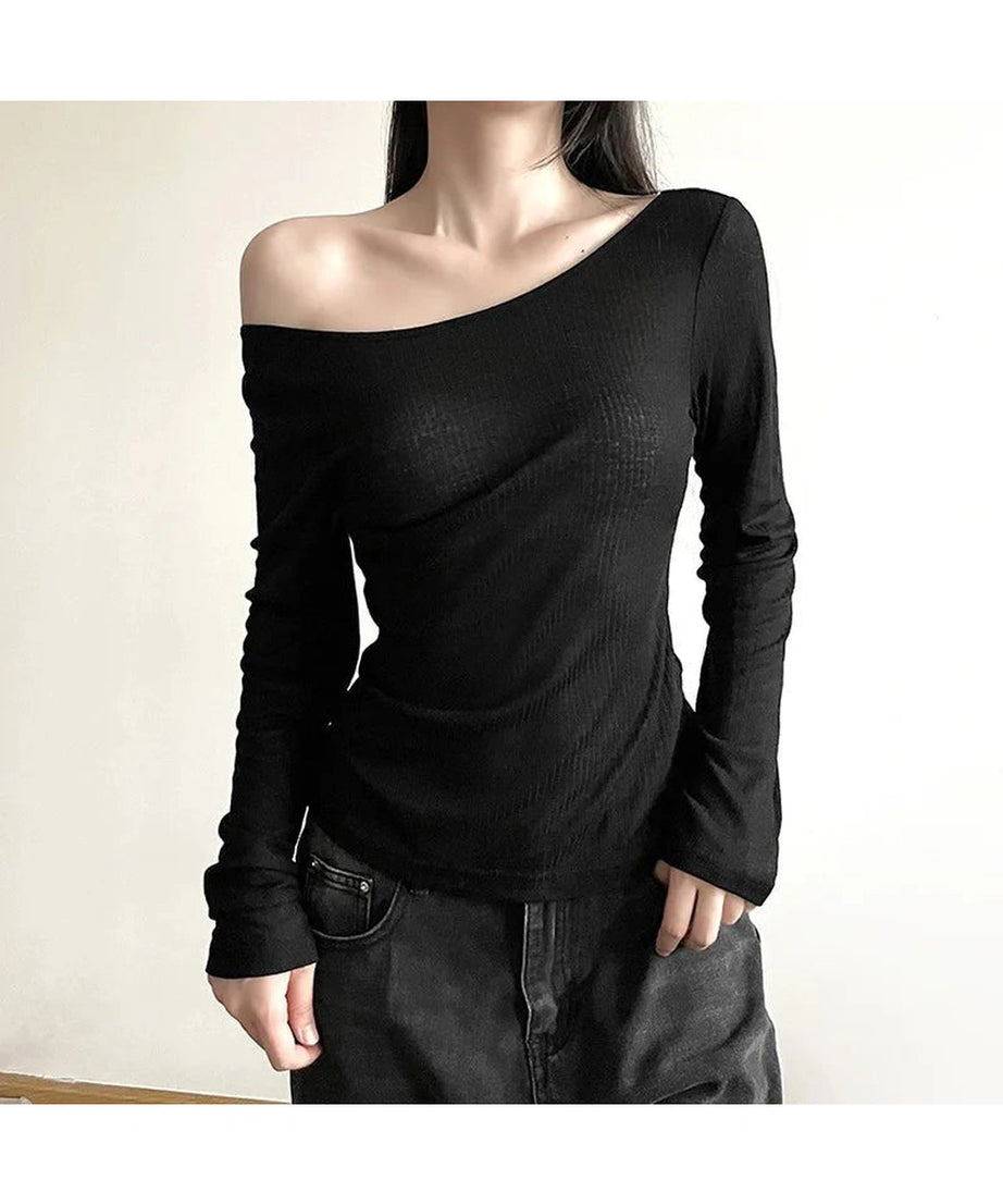 Black Off - Shoulder Ribbed Top - Shirts & Tops