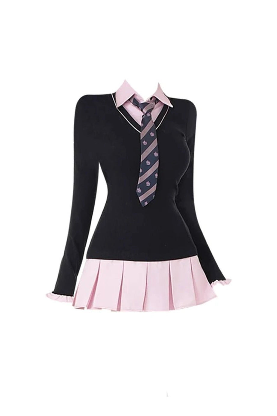 Black Pink Preppy Dress - Dresses