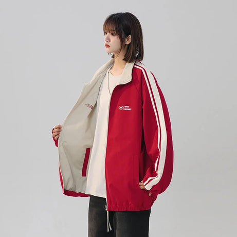Black Striped Y2k Oversized Track Jacket red Shoptery