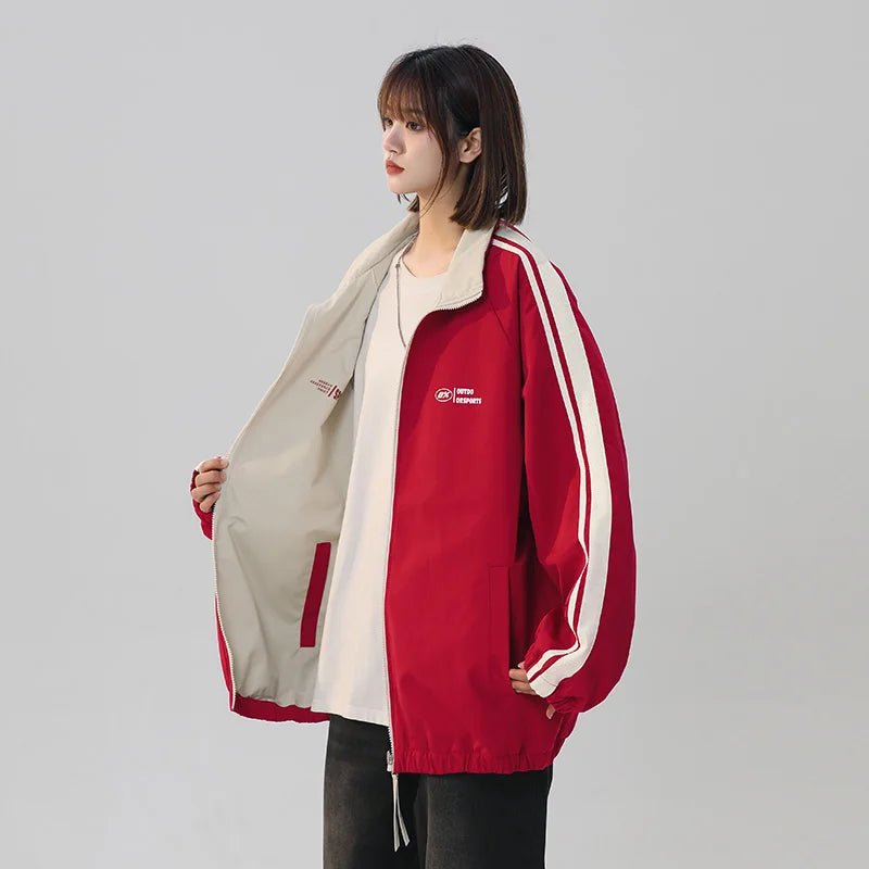 Black Striped Y2k Oversized Track Jacket red Shoptery