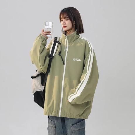 Black Striped Y2k Oversized Track Jacket green Shoptery