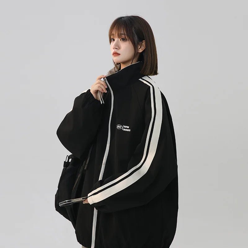 Black Striped Y2k Oversized Track Jacket black Shoptery
