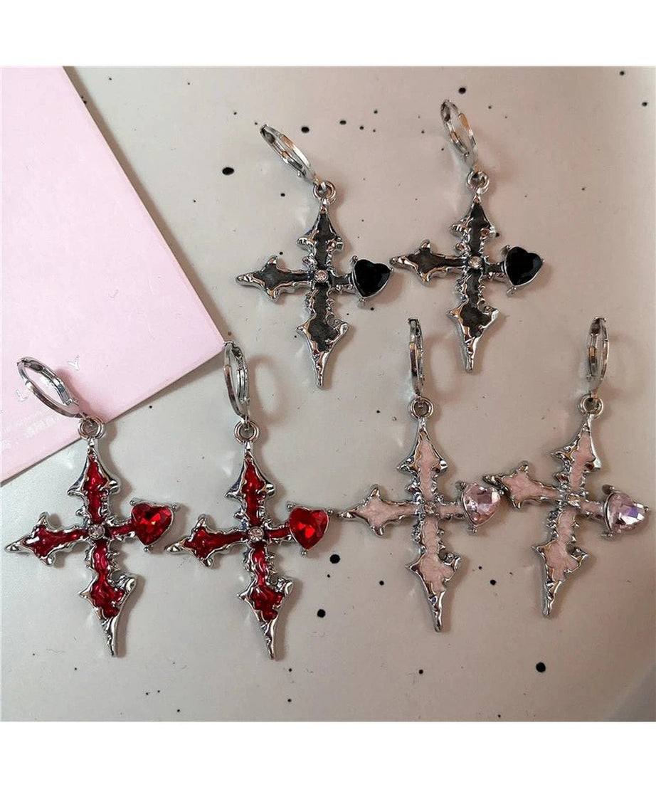 Bloodstone Gothic Cross Earrings - Earrings