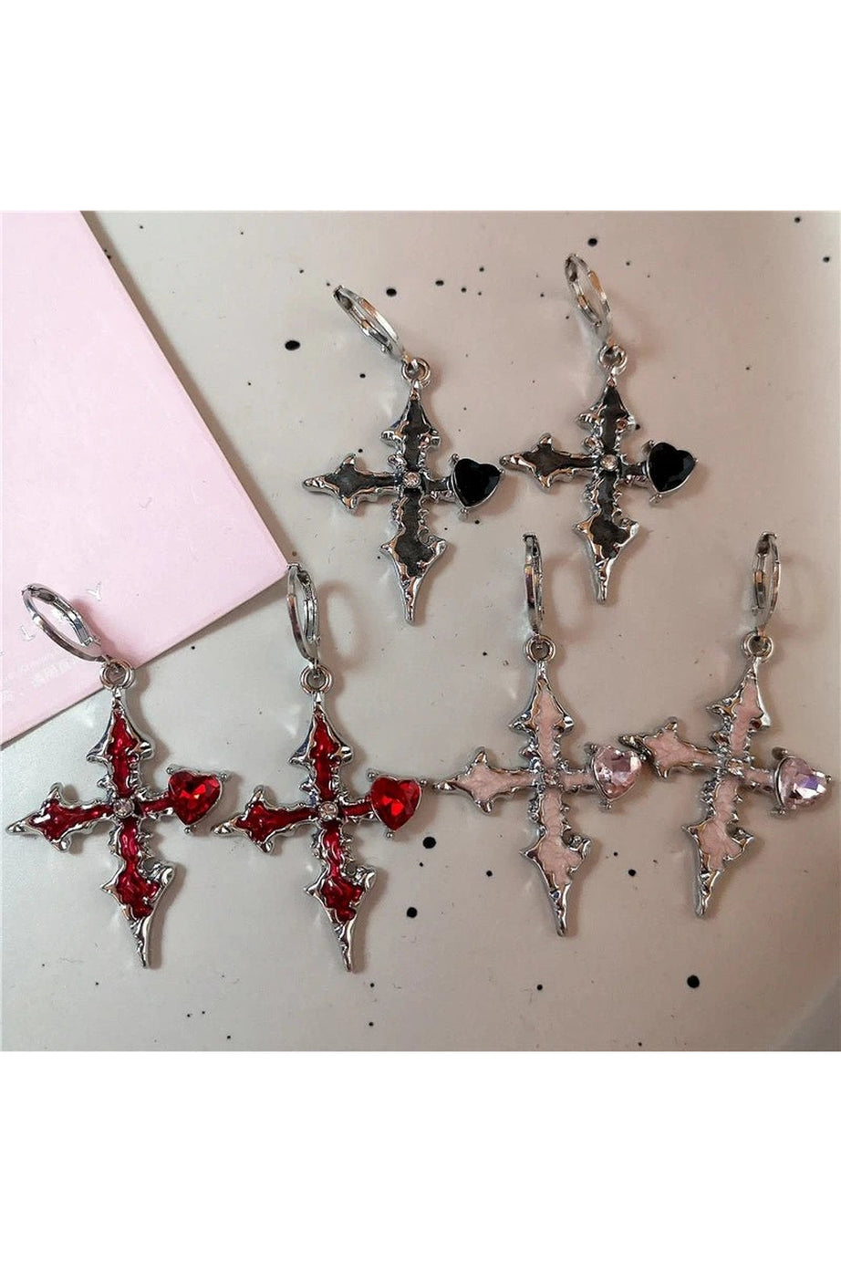 Bloodstone Gothic Cross Earrings - Earrings