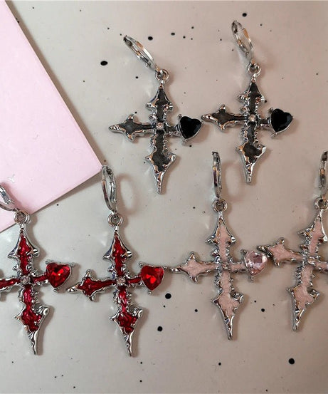 Bloodstone Gothic Cross Earrings - Earrings