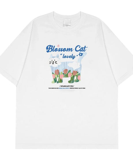 Blossom Cat Tulip T - Shirt - T - Shirts