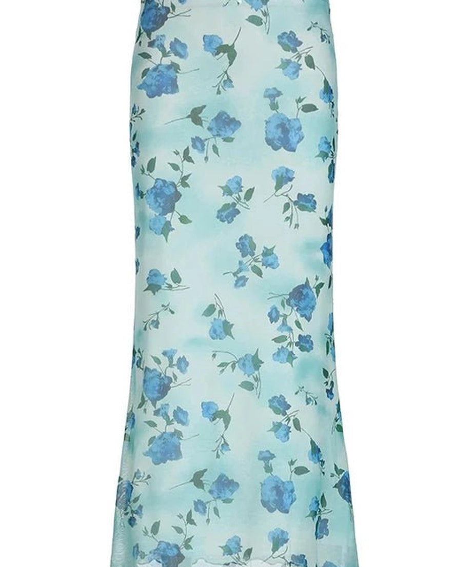 Blue Blossom Mesh Maxi Skirt - Skirts