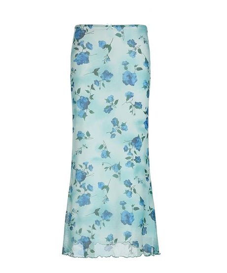 Blue Blossom Mesh Maxi Skirt - Skirts