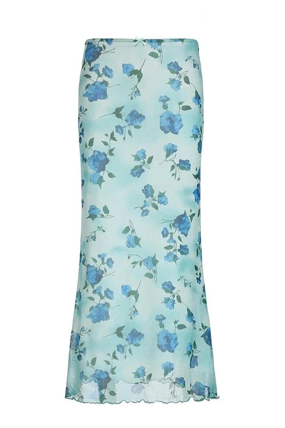 Blue Blossom Mesh Maxi Skirt - Skirts