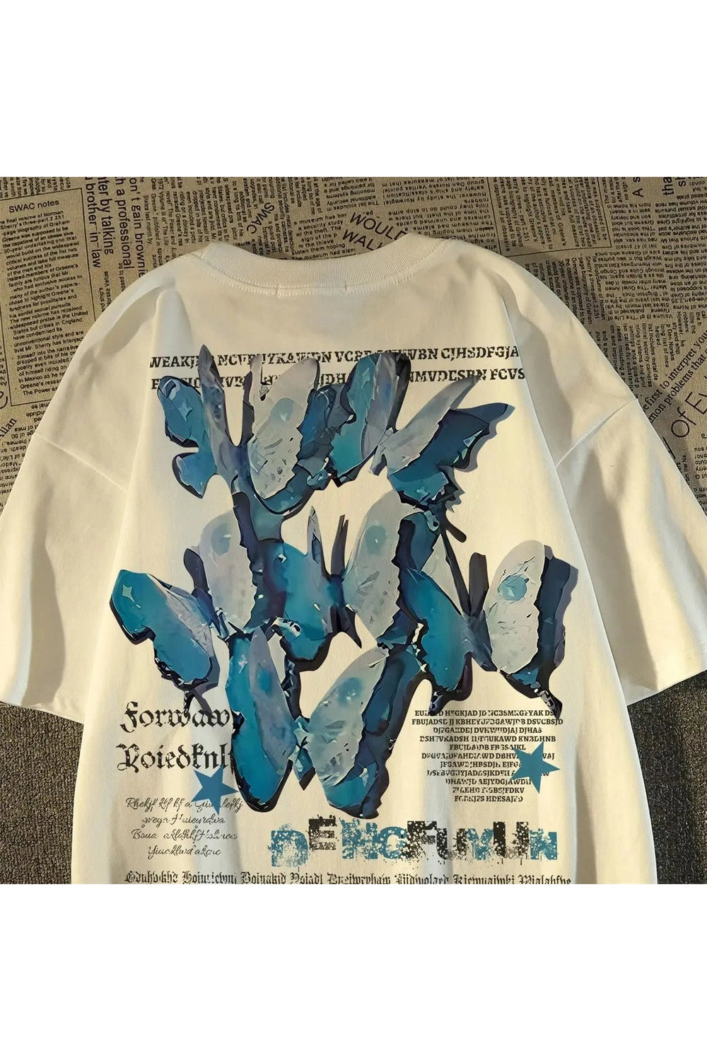 Blue Butterfly Graphic T - Shirt - T - Shirts