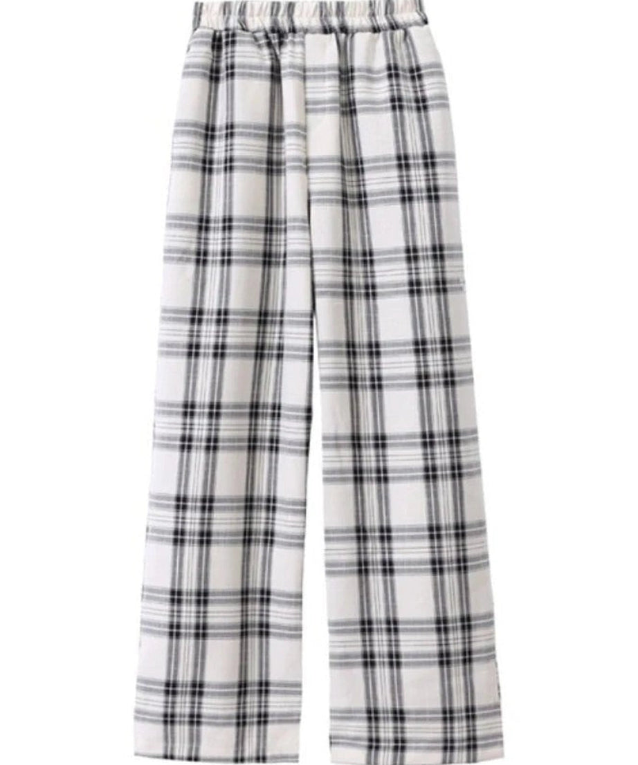 Blue Plaid Wide - Leg Pants - Pants