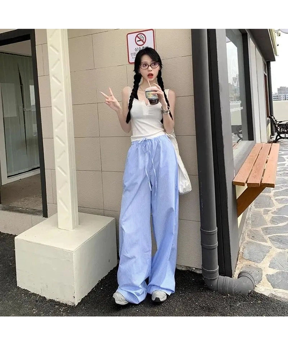 Blue Stripe Wide Leg Pants - Pants