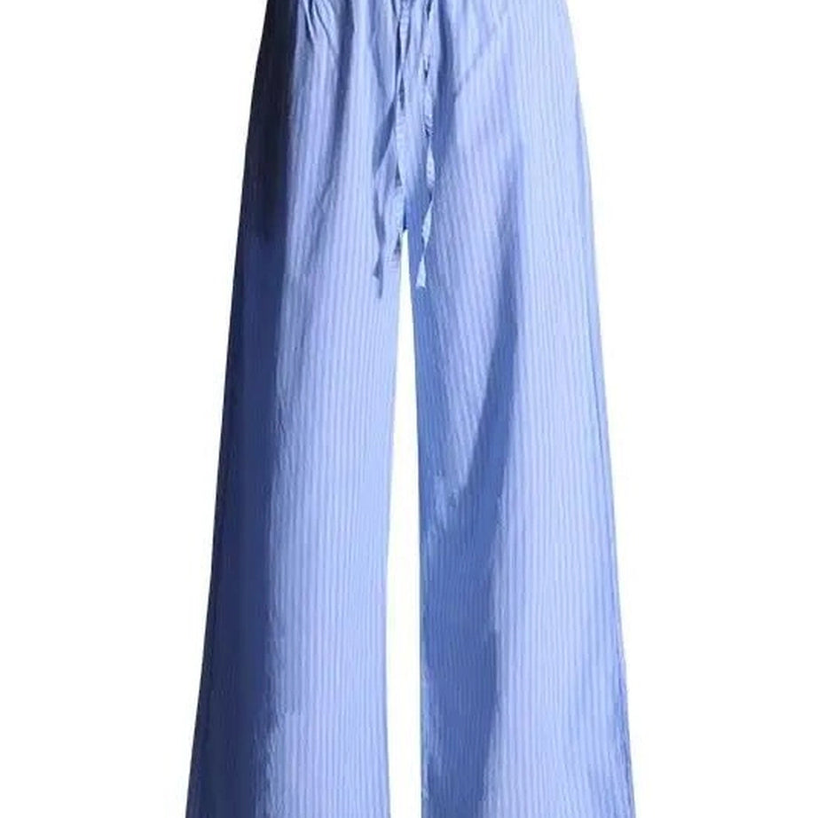 Retro Blue Stripe Wide Leg Pants Blue Shoptery