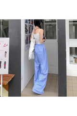 Retro Blue Stripe Wide Leg Pants Shoptery