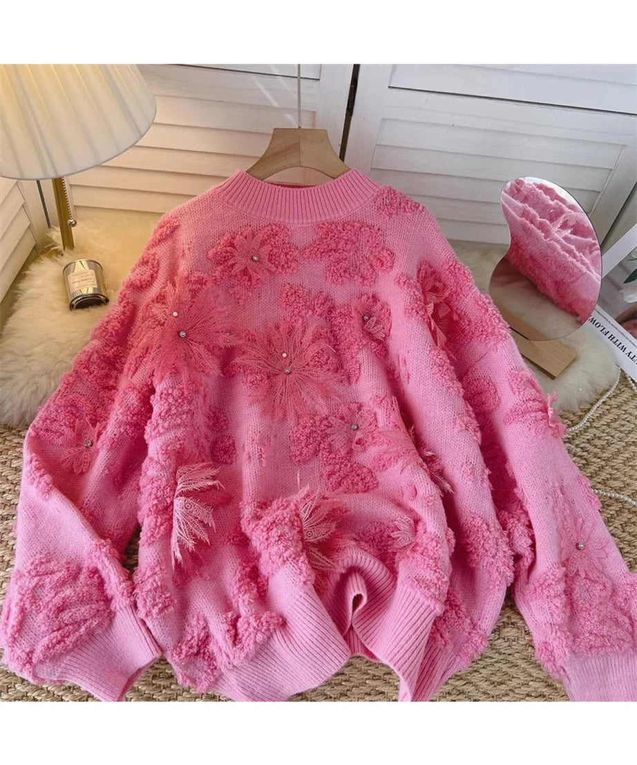 Blush Petal Textured Sweater - Sweaters