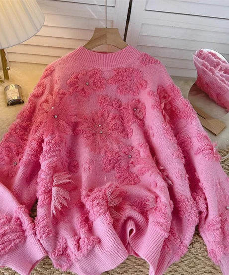 Blush Petal Textured Sweater - Sweaters