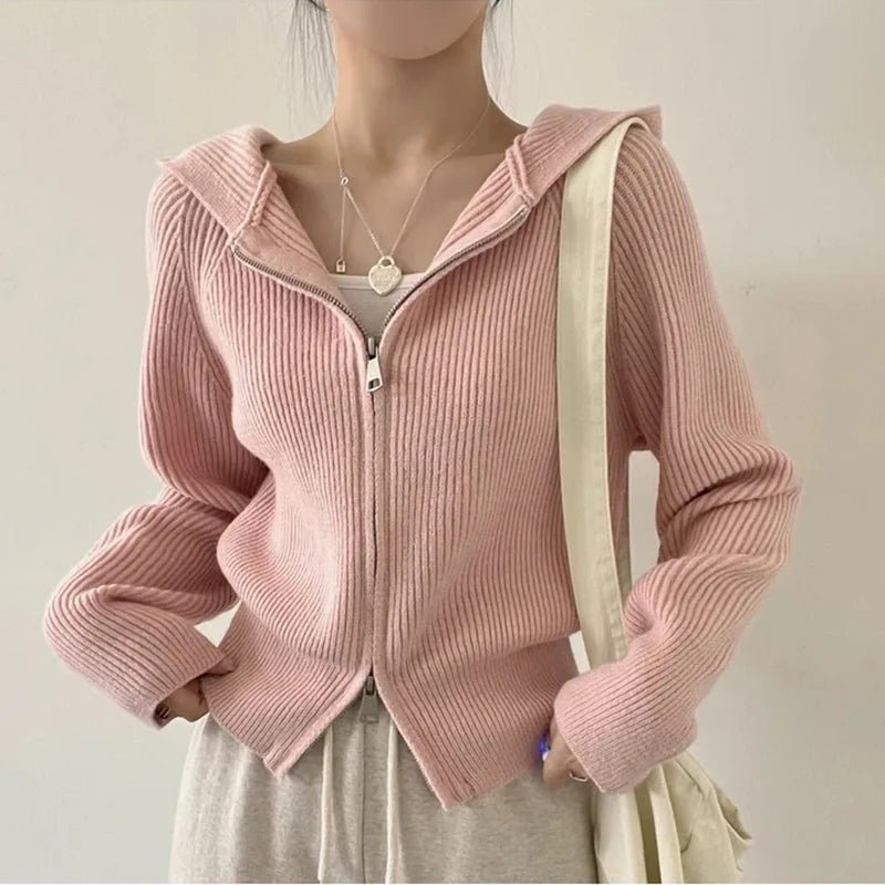 Blush Ribbed Zip - Up Hoodie - 