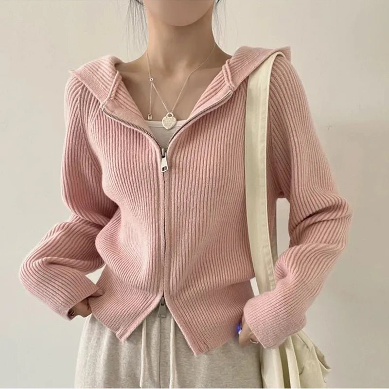 Blush Ribbed Aesthetic Zip-Up Cardigan 9521 6824 fen One Size Shoptery