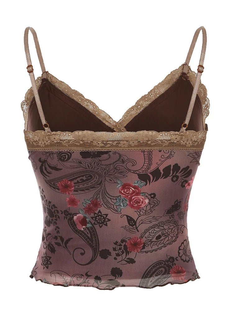 Boho Bloom Lace Aesthetic Cami Crop Top Shoptery