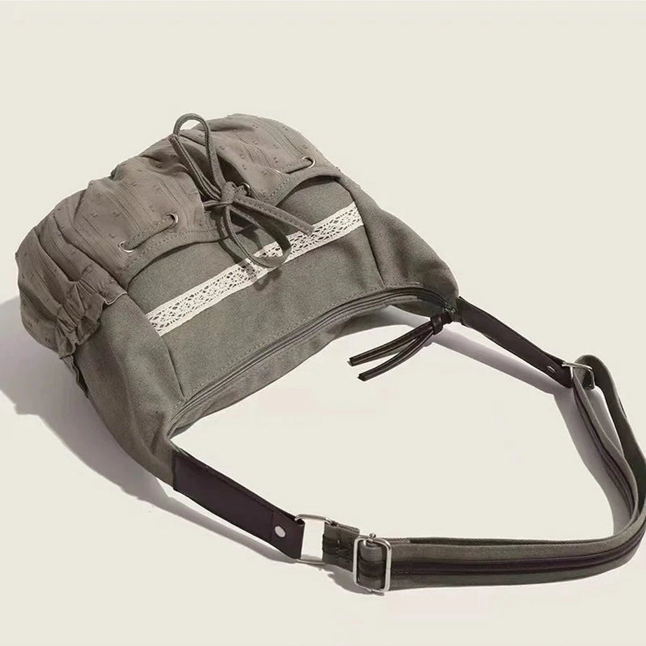 Y2k Lace-Trim Hobo Bag Shoptery