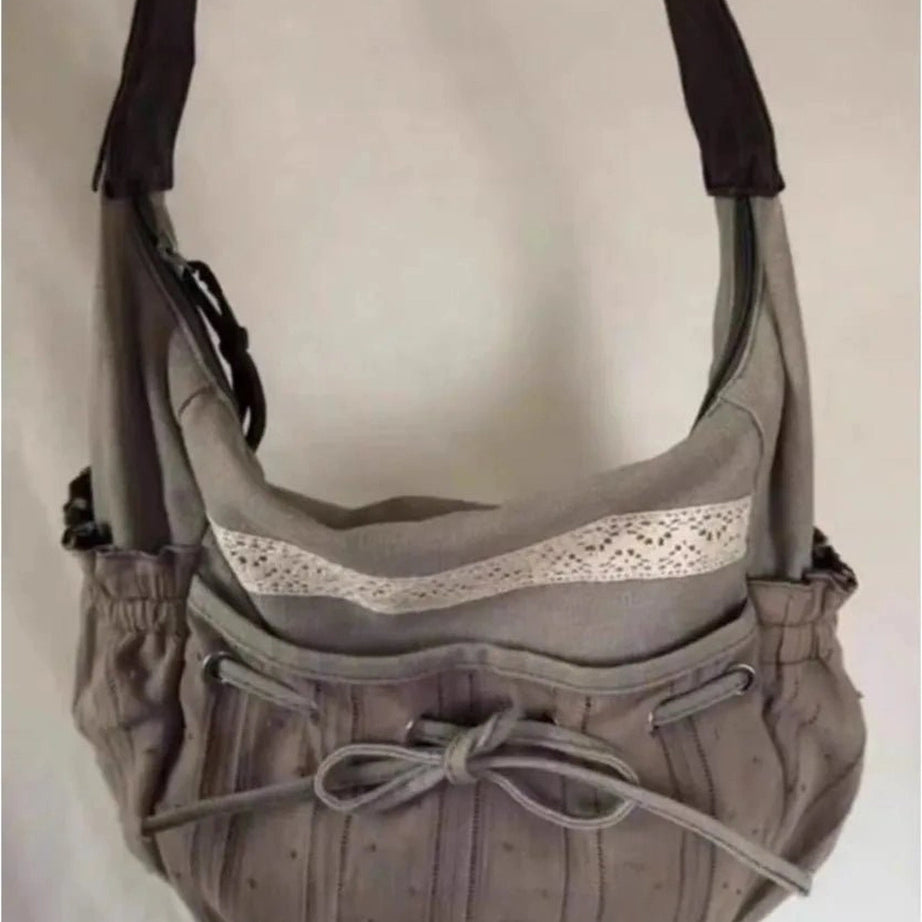 Y2k Lace-Trim Hobo Bag Shoptery