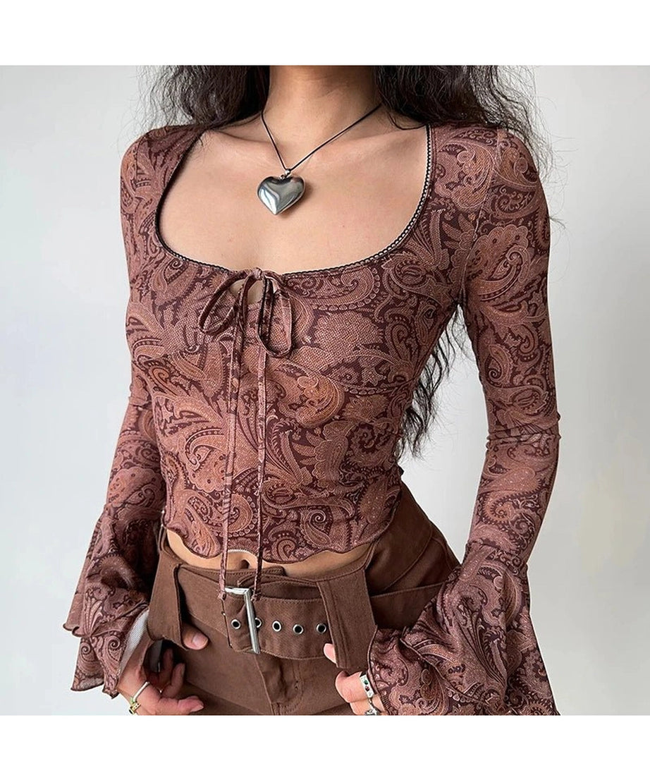 Boho Paisley Bell Sleeve Top - Shirts & Tops