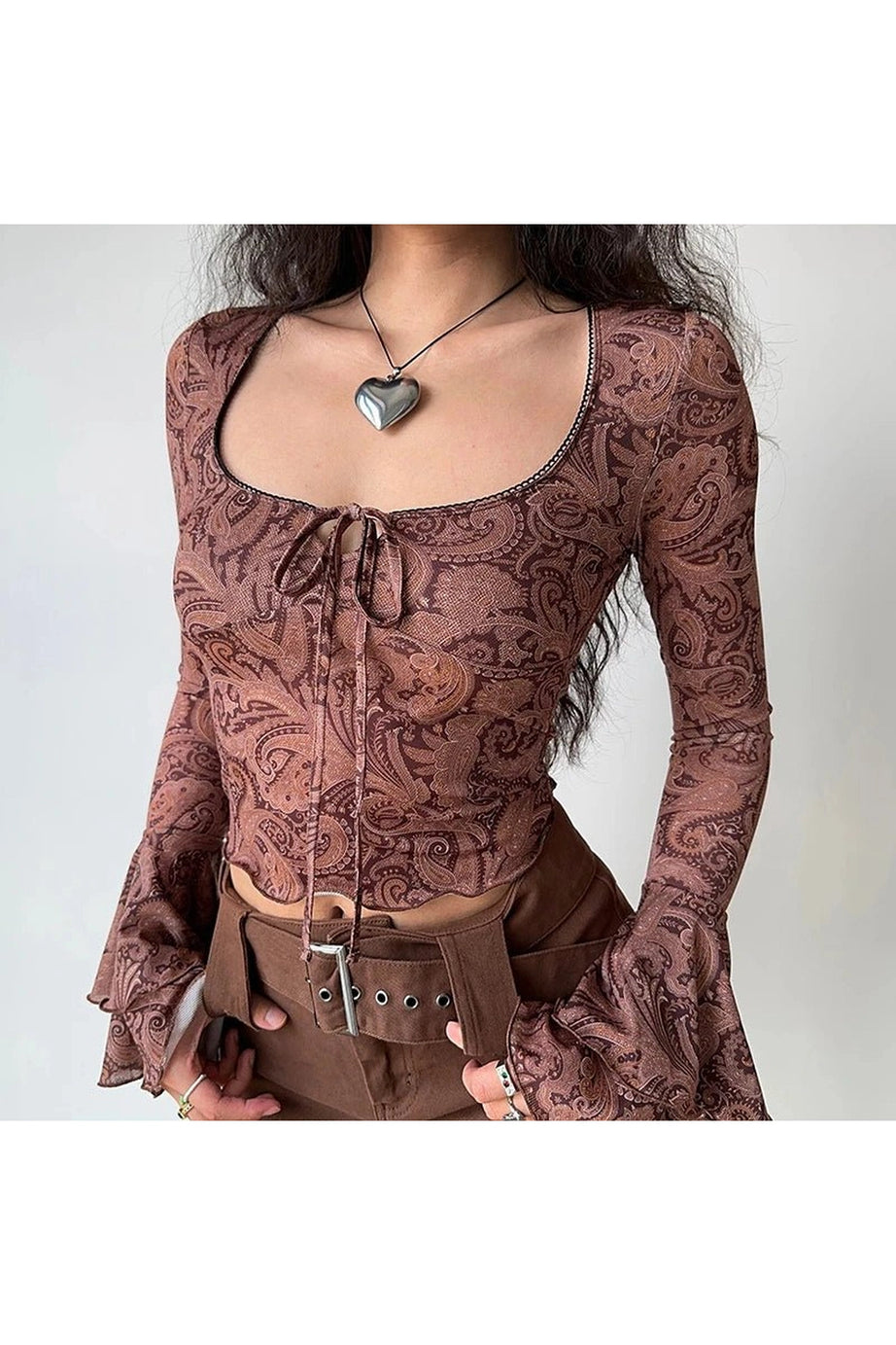 Boho Paisley Bell Sleeve Top - Shirts & Tops