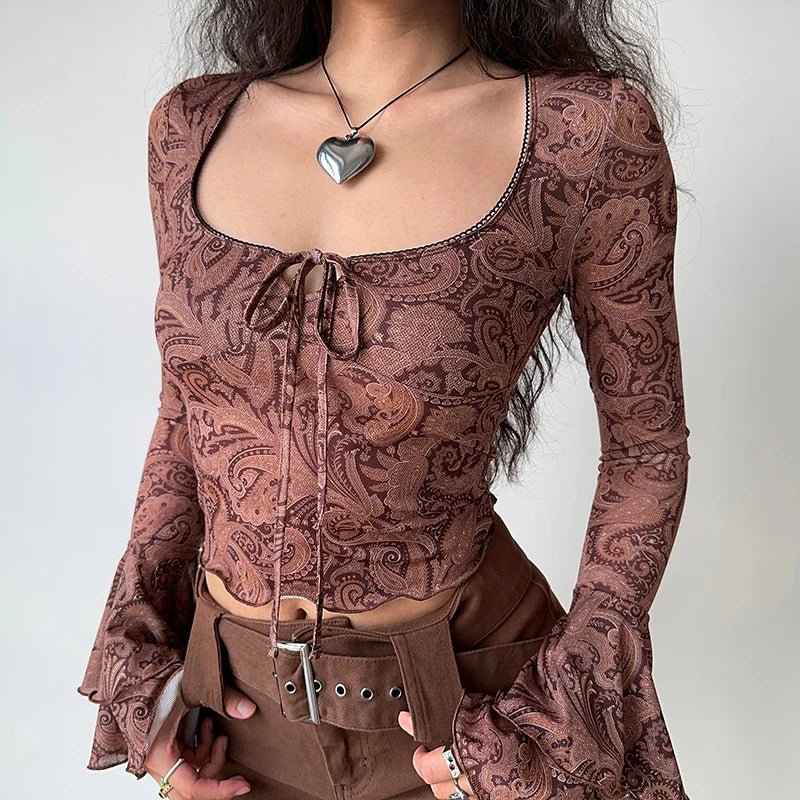 Boho Paisley Bell Sleeve Top - Shirts & Tops