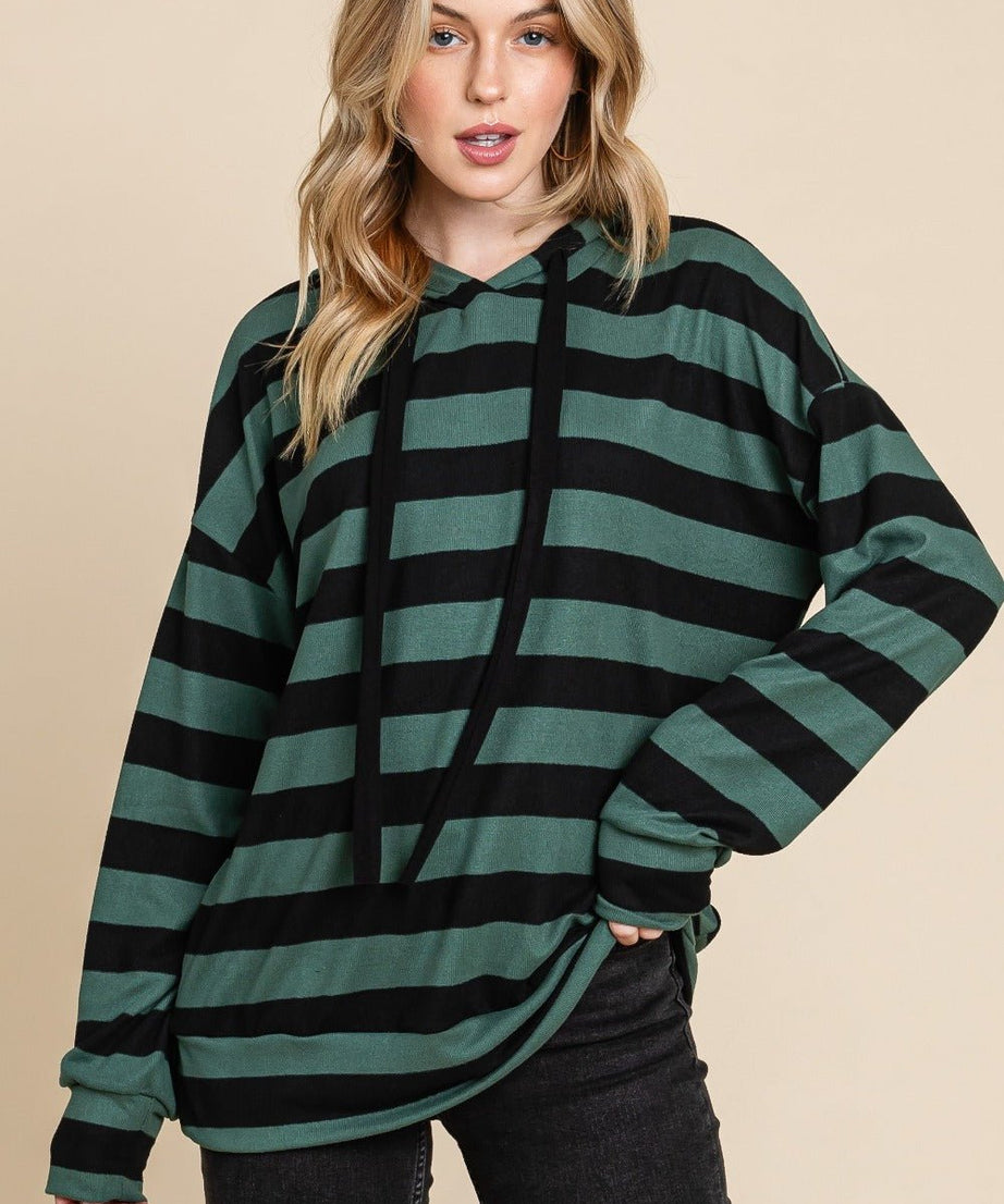 BOMBOM Drawstring Striped Dropped Shoulder Hoodie - test