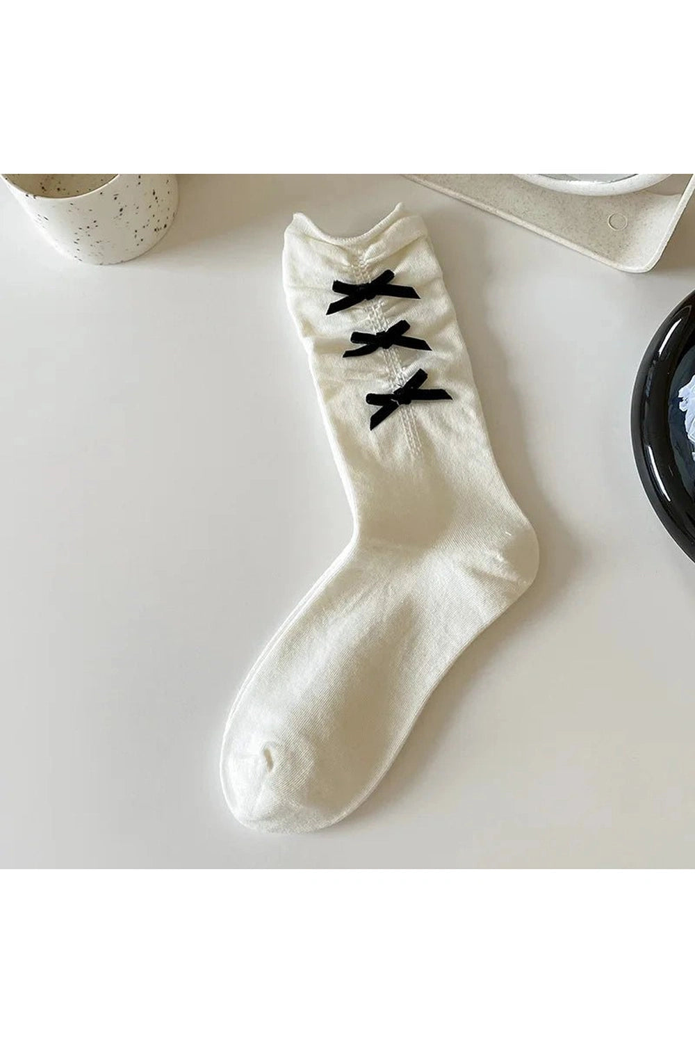 Coquette Bow Adorned Ankle Socks Black Bow-MilkyWhite EUR 34-39 Shoptery