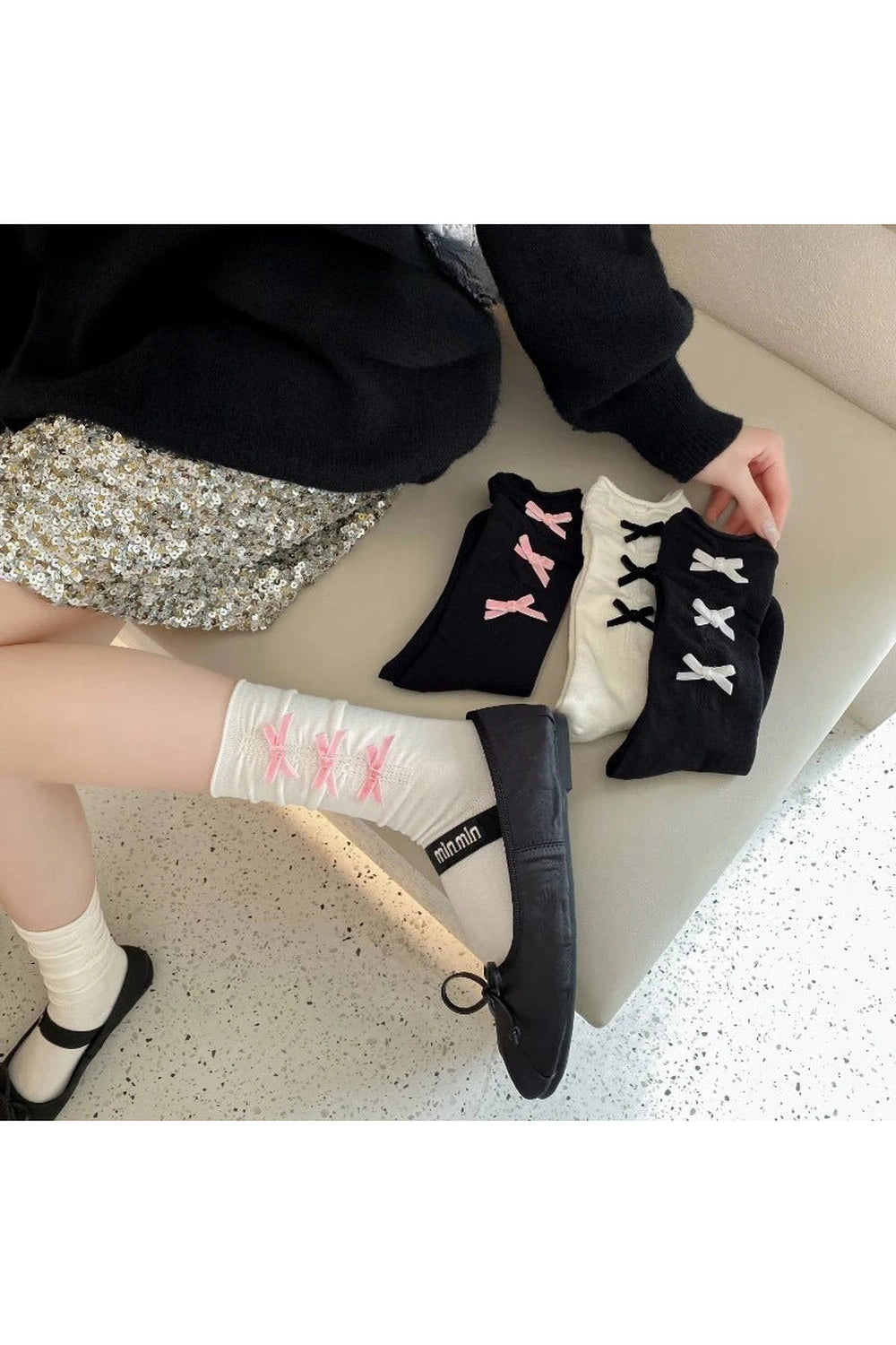 Bow Adorned Ankle Socks - Socks