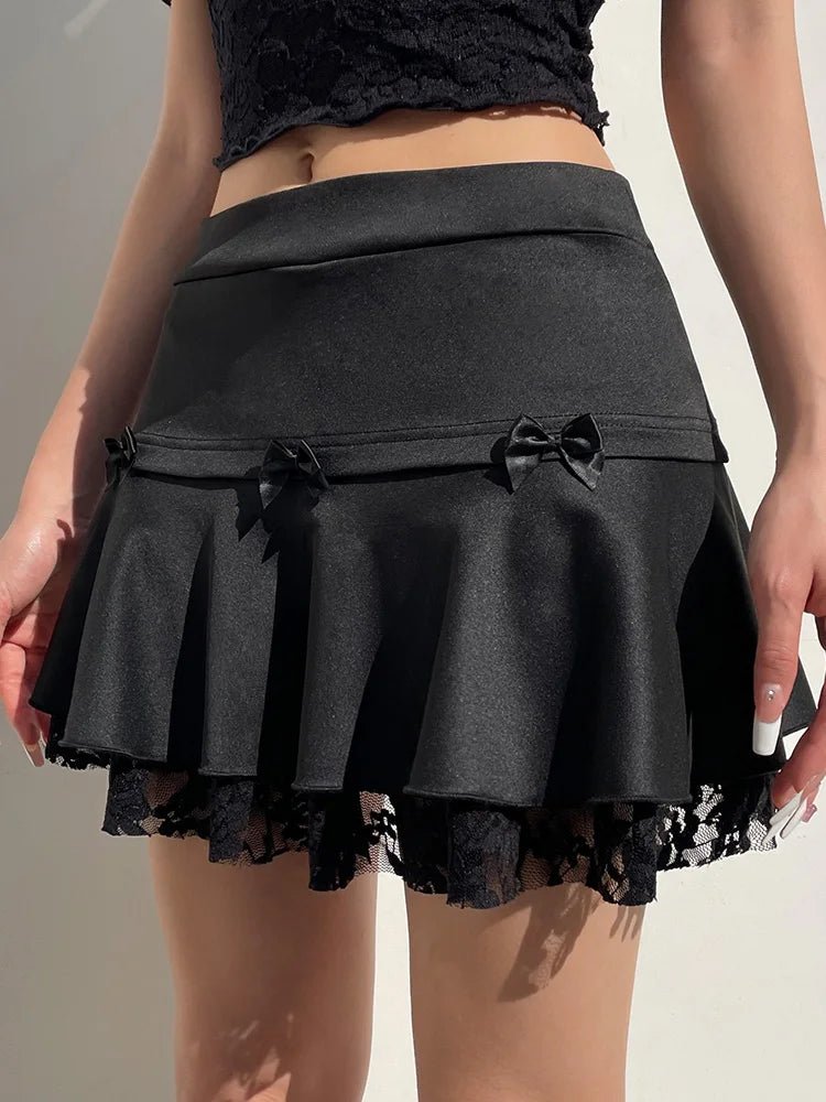 Bow Lace Hem Mini Skirt - Skirts