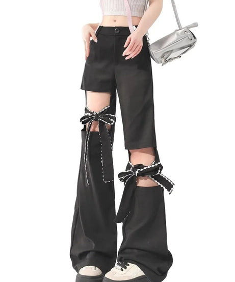 Bow - Tied Cutout Layered Pants - Pants