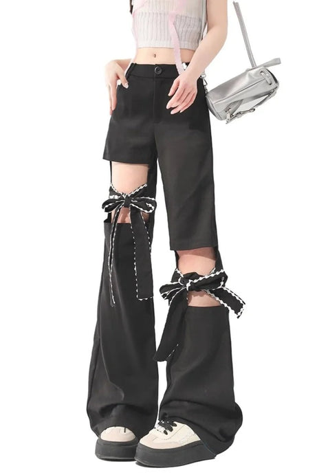 Bow - Tied Cutout Layered Pants - Pants